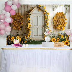 Lofaris Spring Bee Birthday Backdrop, Sunflower Honeycomb Door Background, Baby Shower Photo Studio Prop