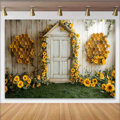 Lofaris Spring Bee Birthday Backdrop, Sunflower Honeycomb Door Background, Baby Shower Photo Studio Prop