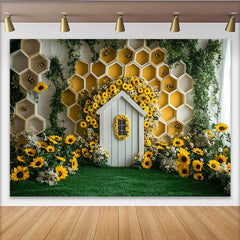 Lofaris Photography Backdrop, Sunflower Garden Bee House Honeycomb Cake Smash Prop