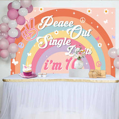 Lofaris Peace Out Single Digits Backdrop, 10th Birthday Groovy Boho Rainbow Daisy Decor