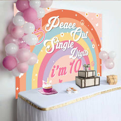 Lofaris Peace Out Single Digits Backdrop, 10th Birthday Groovy Boho Rainbow Daisy Decor