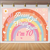 Lofaris Peace Out Single Digits Backdrop, 10th Birthday Groovy Boho Rainbow Daisy Decor
