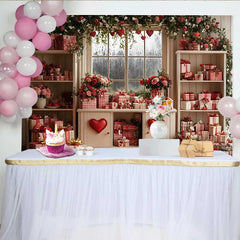 Lofaris Valentine's Day Backdrop, Red Gingham Gifts Floral Window Love Heart Decor