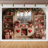 Lofaris Valentine's Day Backdrop, Red Gingham Gifts Floral Window Love Heart Decor