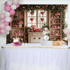Lofaris Valentine's Day Backdrop, Floating Red Hearts Gingham Gifts Floral Window