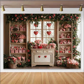 Lofaris Valentine's Day Backdrop, Floating Red Hearts Gingham Gifts Floral Window