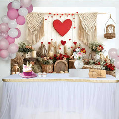 Lofaris Valentine's Day Backdrop, Boho Macrame Red Heart Rustic Wood Wall Decoration