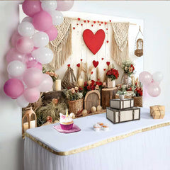 Lofaris Valentine's Day Backdrop, Boho Macrame Red Heart Rustic Wood Wall Decoration