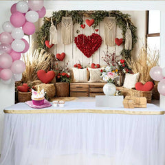 Lofaris Valentine's Day Backdrop, Boho Rustic Barn Hay Bales Floral Heart Macrame Prop