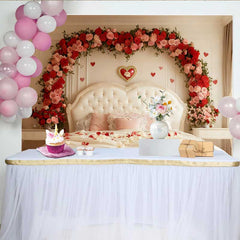 Lofaris Valentine's Day Backdrop, Romantic Bedroom Red Rose Floral Arch Headboard Prop