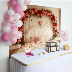 Lofaris Valentine's Day Backdrop, Romantic Bedroom Red Rose Floral Arch Headboard Prop