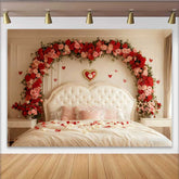 Lofaris Valentine's Day Backdrop, Romantic Bedroom Red Rose Floral Arch Headboard Prop