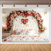 Lofaris Valentine's Day Backdrop, Pink Rose Floral Arch Bedroom White Headboard Decor
