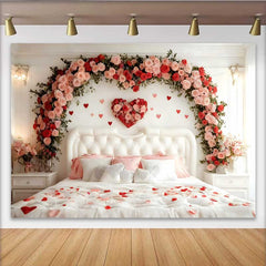 Lofaris Valentine's Day Backdrop, Pink Rose Floral Arch Bedroom White Headboard Decor