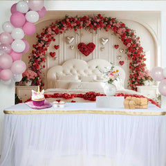 Lofaris Valentine's Day Backdrop, Silver Heart Balloons Floral Arch Bedroom Decoration