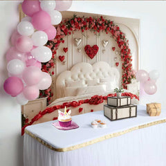 Lofaris Valentine's Day Backdrop, Silver Heart Balloons Floral Arch Bedroom Decoration