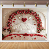 Lofaris Valentine's Day Backdrop, Silver Heart Balloons Floral Arch Bedroom Decoration