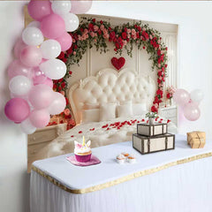 Lofaris Valentine's Day Backdrop, Red Rose Greenery Garland Bedroom Headboard Prop