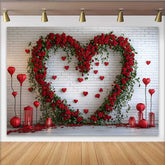 Lofaris Valentine's Day Backdrop, Red Rose Floral Heart White Brick Wall Red Lanterns