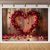 Lofaris Valentine's Day Backdrop, Rustic Wood Red Rose Heart String Lights Decor