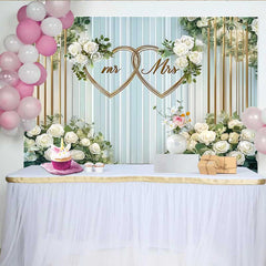 Lofaris Elegant White Floral Mr and Mrs Wedding Backdrop, Gold Hearts Ceremony and Reception Decoration