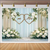 Lofaris Elegant White Floral Mr and Mrs Wedding Backdrop, Gold Hearts Ceremony and Reception Decoration