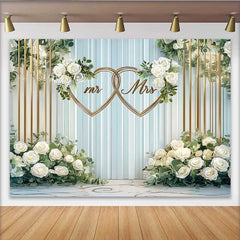 Lofaris Elegant White Floral Mr and Mrs Wedding Backdrop, Gold Hearts Ceremony and Reception Decoration
