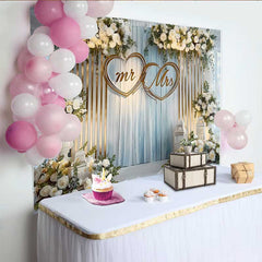 Lofaris Mr and Mrs Wedding Backdrop with White Roses and Lanterns, Gold Hearts Reception Decoration