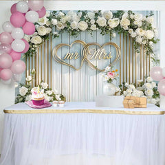 Lofaris Arched White Floral Mr and Mrs Wedding Backdrop, Gold Hearts Ceremony Party Decoration