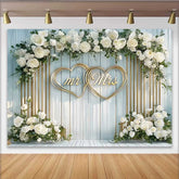 Lofaris Arched White Floral Mr and Mrs Wedding Backdrop, Gold Hearts Ceremony Party Decoration
