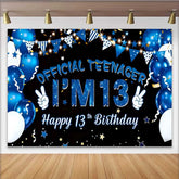 Lofaris Blue Balloons Official Teenager 13th Birthday Backdrop, IM 13 Galaxy Stars Milestone Party Decor