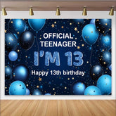 Lofaris Deep Blue and Gold 13th Birthday Backdrop, Official Teenager IM 13 Glitter Stars Party Decoration