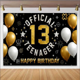 Lofaris Gold and White Gaming 13th Birthday Backdrop, Official Teenager 13 Milestone Party Decoration