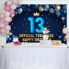 Lofaris Blue Balloon Arch 13th Birthday Backdrop, Official Teenager 13 Gold Stars Party Decoration