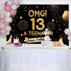 Lofaris Gold Glitter OMG 13th Birthday Backdrop, 13 A Teenager Milestone Party Decoration