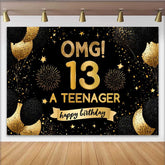 Lofaris Gold Glitter OMG 13th Birthday Backdrop, 13 A Teenager Milestone Party Decoration