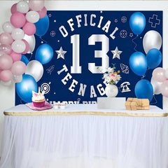 Lofaris Blue White Official Teenager 13th Birthday Backdrop, School and Sports 13 Milestone Party Decor