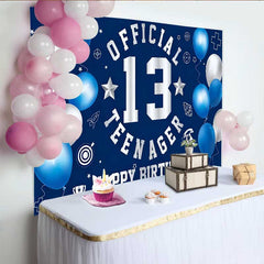 Lofaris Blue White Official Teenager 13th Birthday Backdrop, School and Sports 13 Milestone Party Decor