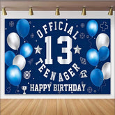 Lofaris Blue White Official Teenager 13th Birthday Backdrop, School and Sports 13 Milestone Party Decor