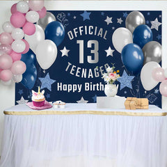 Lofaris Navy and Silver Gaming 13th Birthday Backdrop, Official Teenager 13 Glitter Stars Party Decoration