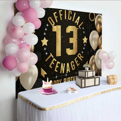 Lofaris Gold and Black Official Teenager 13th Birthday Backdrop, Modern Graphic 13 Milestone Party Decor