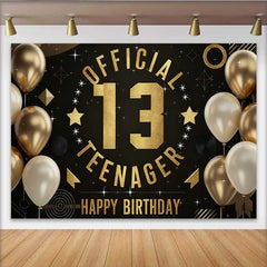 Lofaris Gold and Black Official Teenager 13th Birthday Backdrop, Modern Graphic 13 Milestone Party Decor