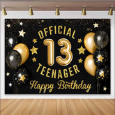 Lofaris Gold Glitter Official 13 Teenager Backdrop, Black and Gold 13th Birthday Milestone Party Decoration