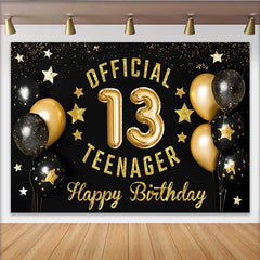 Lofaris Gold Glitter Official 13 Teenager Backdrop, Black and Gold 13th Birthday Milestone Party Decoration