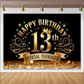 Lofaris Royal Gold 13th Birthday Official Teenager Backdrop, Golden Crown and Elegant Swirls Party Decor