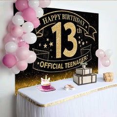 Lofaris Sparkling Gold Glitter 13th Birthday Backdrop, Official Teenager 13 Milestone Party Decoration