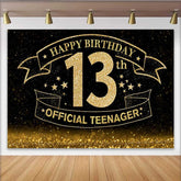 Lofaris Sparkling Gold Glitter 13th Birthday Backdrop, Official Teenager 13 Milestone Party Decoration