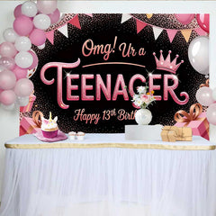 Lofaris Rose Gold Glitter 13th Birthday Backdrop, omg! Ur a TEENAGER Milestone Party Decoration