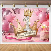 Lofaris Royal Gold Crown 1st Birthday Backdrop, Pink Stars and Cake Milestone Party Decoration