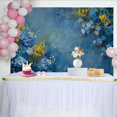 Lofaris Fine Art Blue and Yellow Floral Oil Painting Backdrop, Abstract Botanical Studio Background
